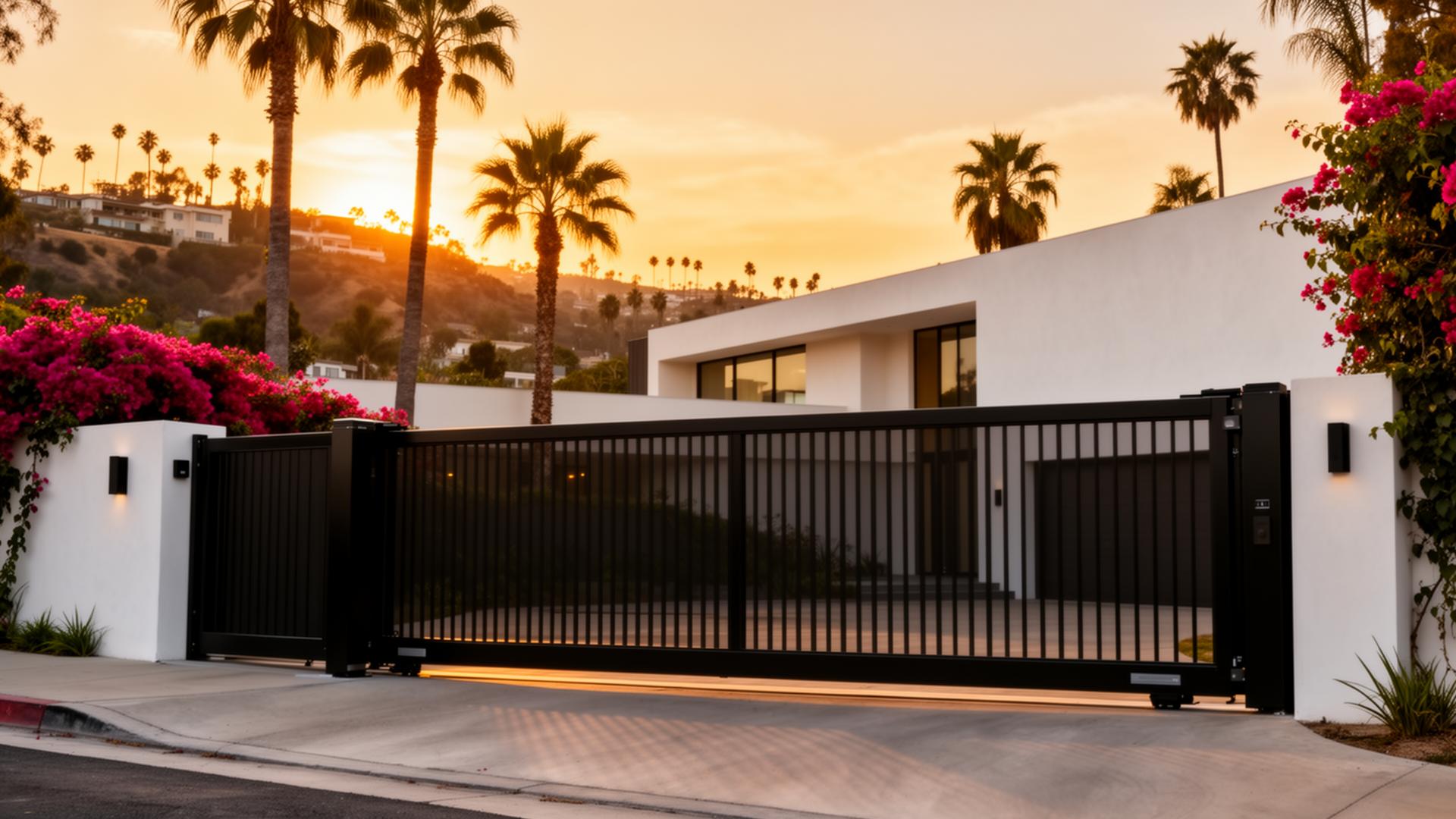 Premium automatic driveway gate at dusk